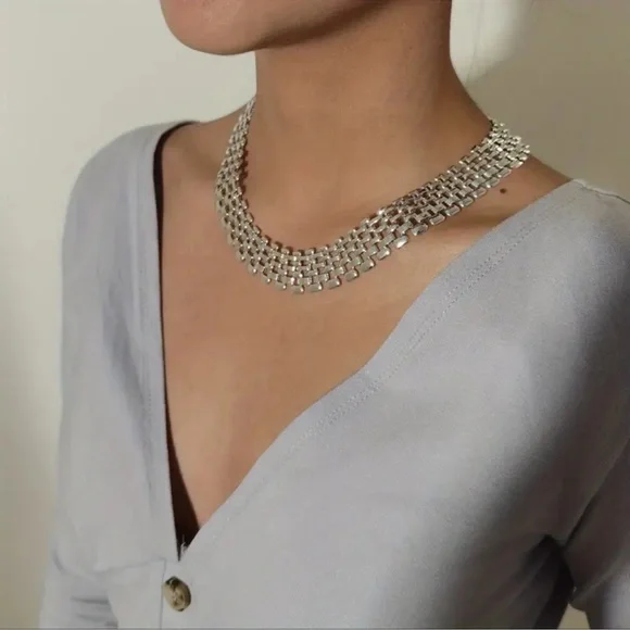 Exaggerated Hollow Chain Necklace Punk Hip-hop Style Silver Color Necklace - Picture 3 of 8